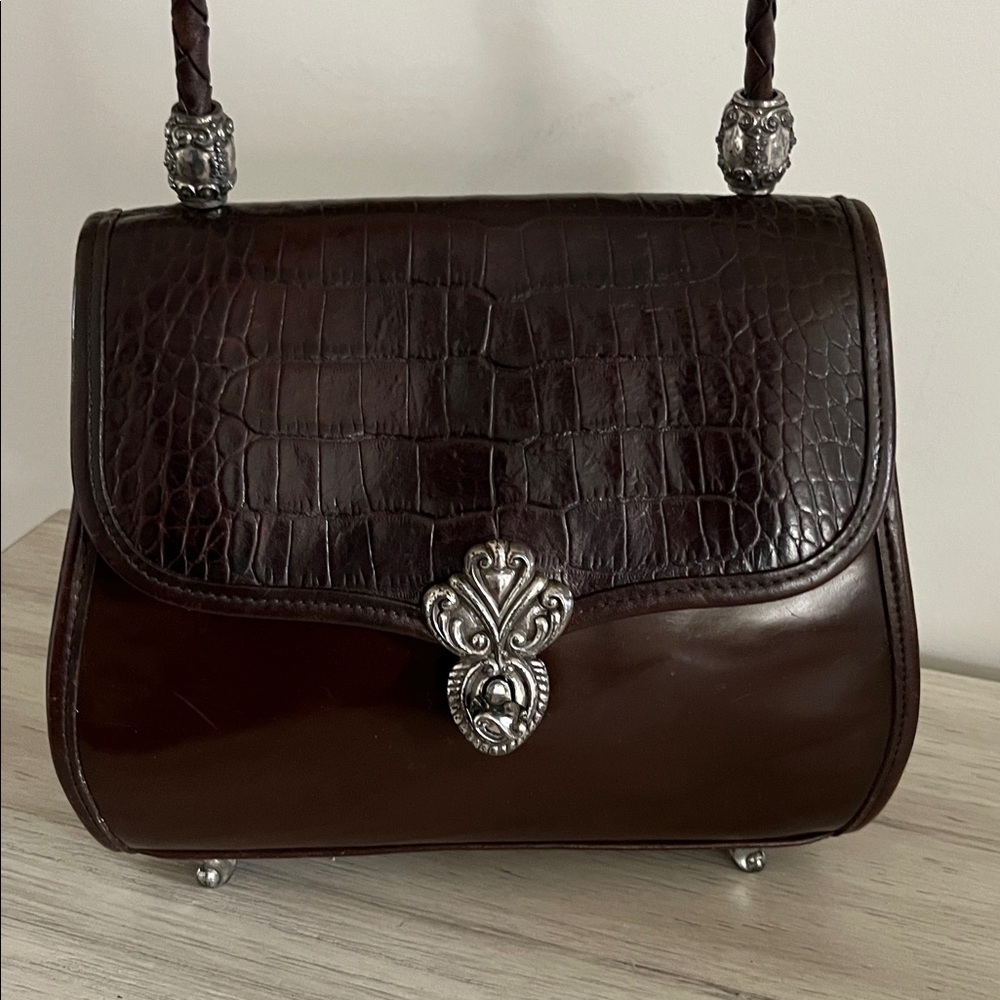 Brighton Vintage Brown Crossbody Bag with Silver Accents
